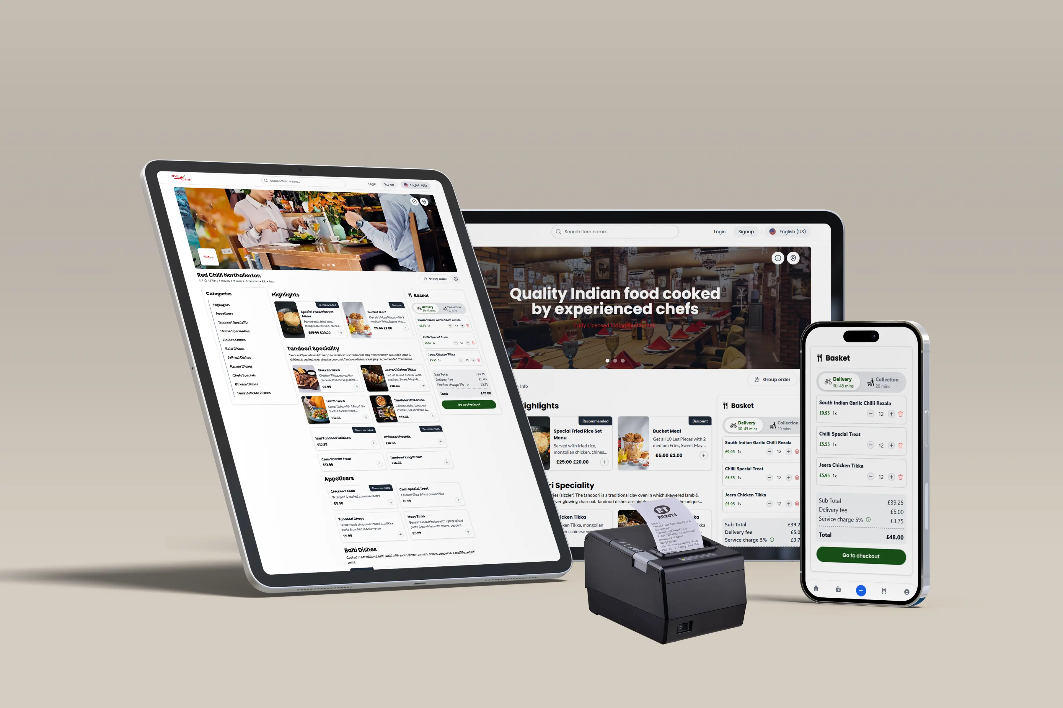 OrderApps EPOS system with kitchen printer and order screens